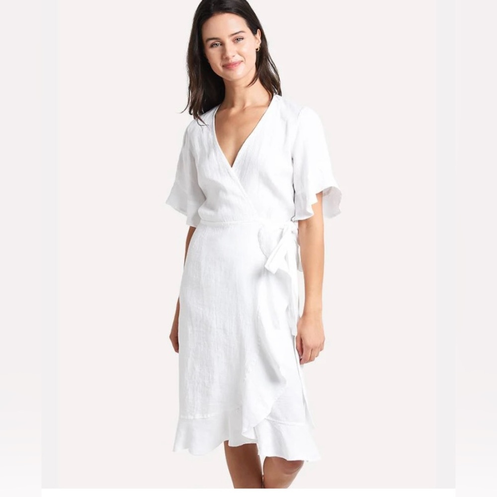 Honorine Charlotte White Wrap Linen Dress | Small NWT